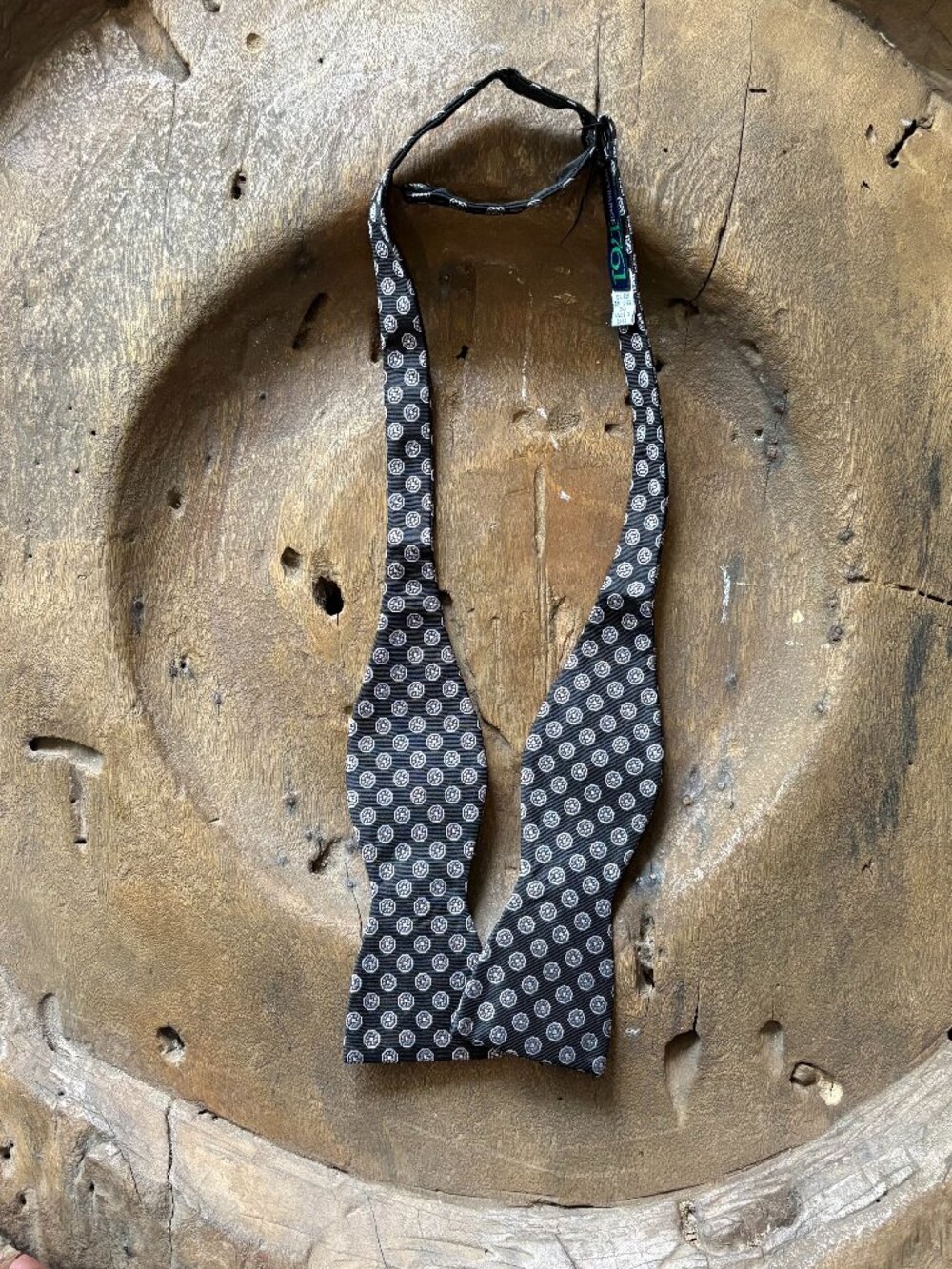 Weybridge 1761 black silk bow tie white silver pattern UNWORN/NEW twee academia